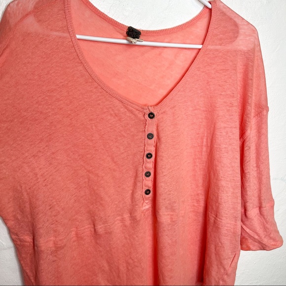 Free People Care FP Heritage Henley Rose Coral Boho Flowy Shirt Size Small - Picture 8 of 10